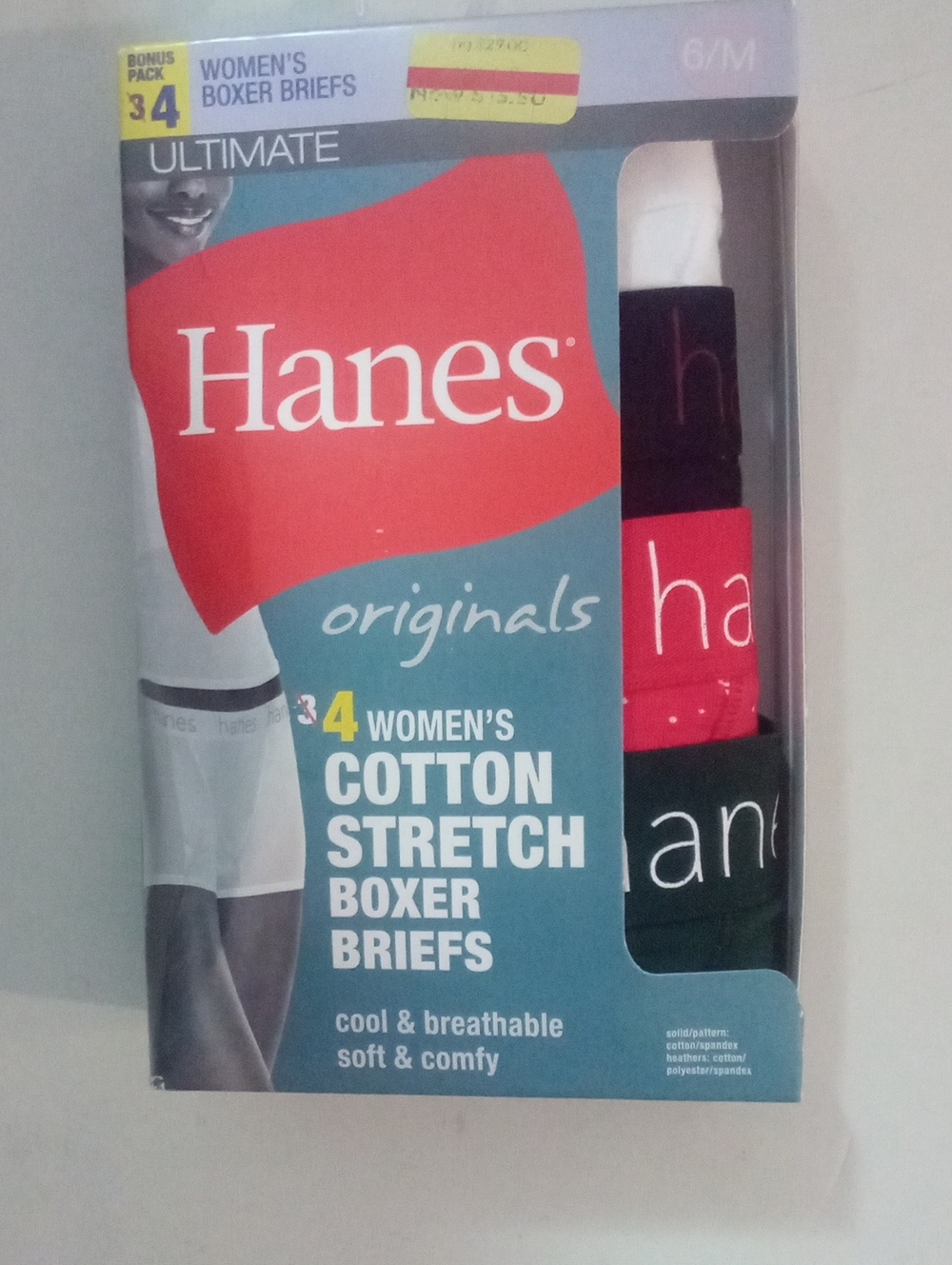 * Hanes Women's Boxer Briefs Pack in White, Red, Black Size 6 Medium New $27